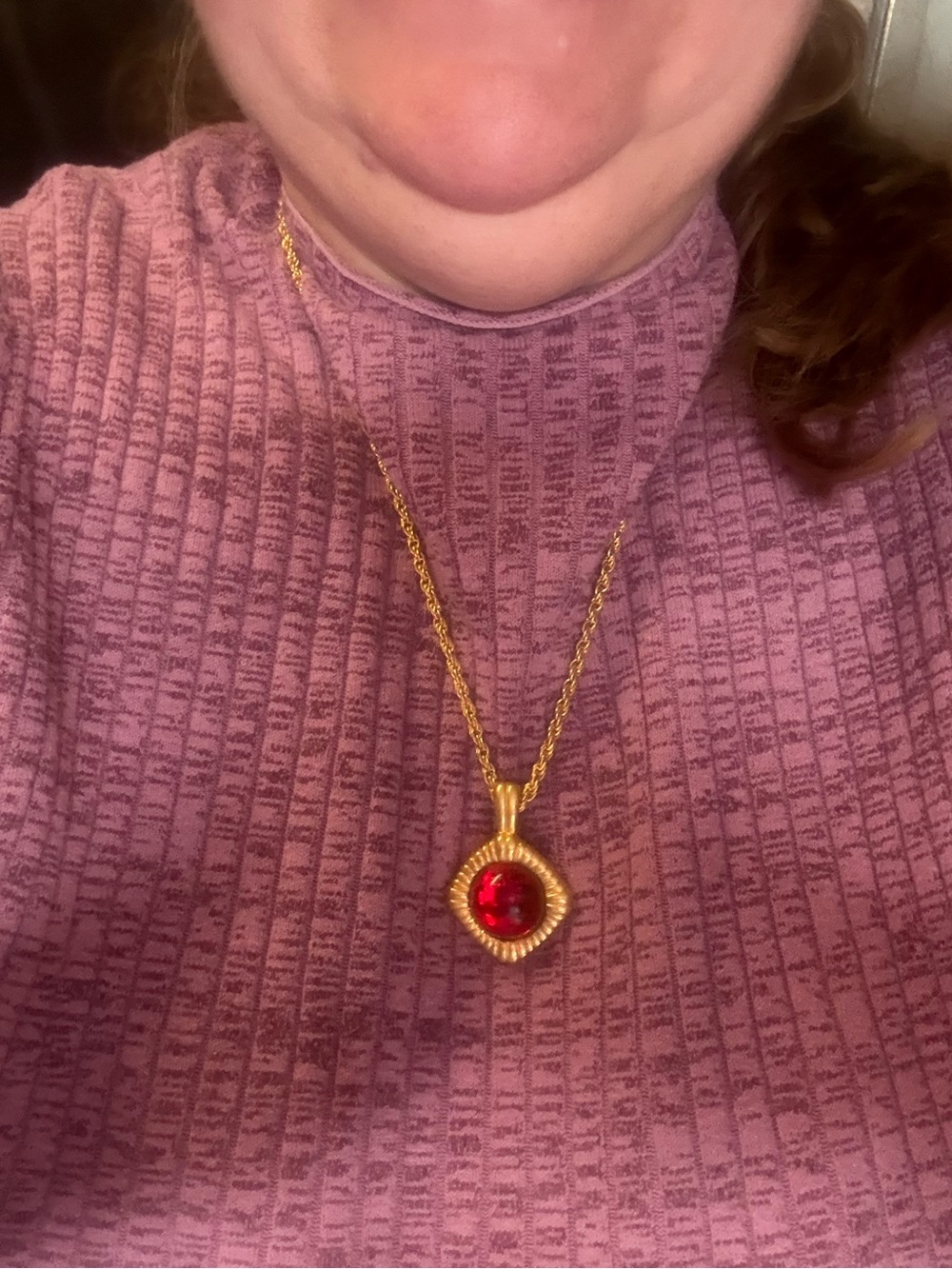 Kenneth Jay Lane red eyed necklace vintage jelly pendant